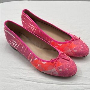 NEW! J. Crew Pink Canvas & Leather Bow Ballet Flats-Italy Made. 9.
